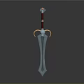 Fantasy Sword 3D Model With Red Hilt Orange Guard And Gemstone Decoration