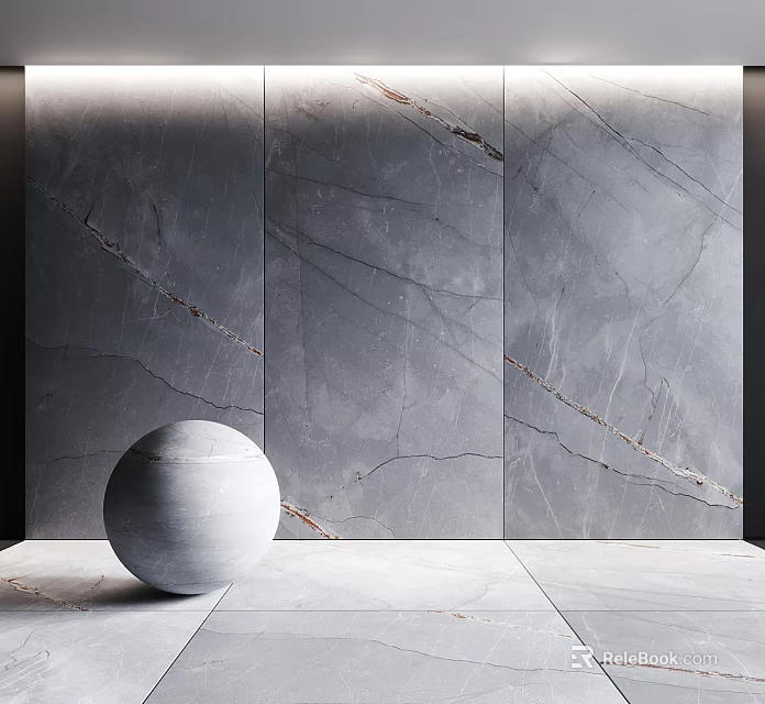 Gray Marble Floor Tiles in Modern Indoor Space with Elegant Wall Texture and Smooth Surface 3d model 