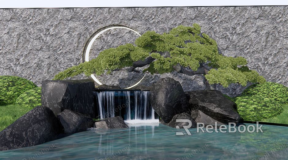 Modern landscape sketch rockery waterscape falling water landscape stacked water stone pine courtyard landscape sketch model