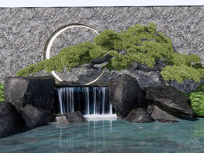 Modern landscape sketch rockery waterscape falling water landscape stacked water stone pine courtyard landscape sketch model