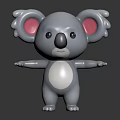 Cute Koala Character 3D Model With Gray Body Pink Ears And White Belly Arms Outstretched