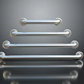 Shiny Sleek Metal Pull Handles Of Various Lengths Neatly Arranged With Reflections On Dark Surface