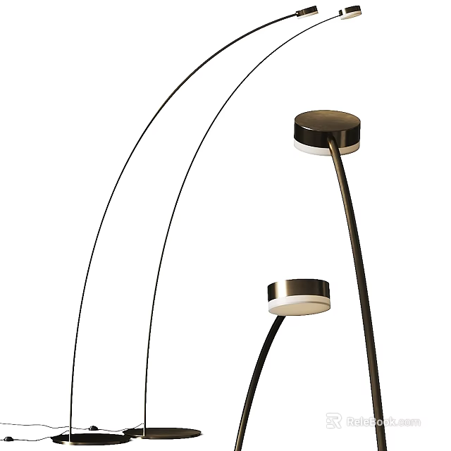 Modern Arc Floor Lamp With Curved Adjustable Arm And Round Light Shade 3d model 