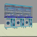 Three Modern Transparent Vending Machines With Blue Accents And Glass Doors