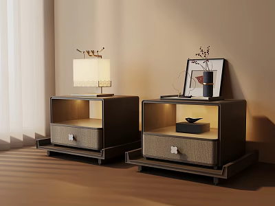 Elegant Modern Bedside Tables With Drawer Table Lamp And Decorative Art 3d model