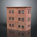 Red Brick Building with Multiple Windows and Classic Architectural Design 3d model