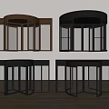 Modern Revolving Doors in Gold Black and Silver with Circular Glass Panels and Sleek Frames