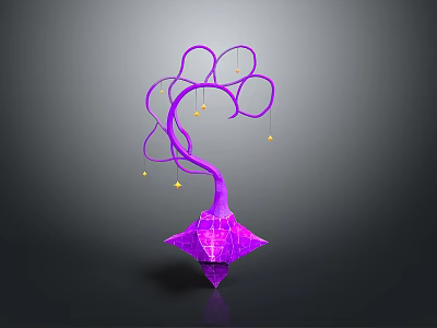 Purple Mythical Creature With Curved Lines Stretching Upward Yellow Accents And Star Shaped Base 3d model