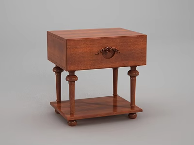 Classic Wooden Nightstand With Decorative Drawer Handle Carved Legs And Lower Shelf 3d model