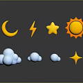 3D Weather Symbol Sculpture Carvings Featuring Crescent Moon Lightning Star Sun Clouds With Reflections