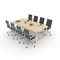 Modern Conference Table With Wooden Top White Legs Black Office Chairs Notebook And Plant