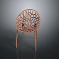Modern Orange Armchair With Intricate Cutout Pattern Artistic Backrest And Slender Legs