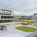 Modern School Building Architectural Design With Contemporary Campus Green Spaces And Rooftop Areas