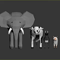 Low Poly Animal Models Featuring Elephant Cow Sheep and Small Cat Figurines