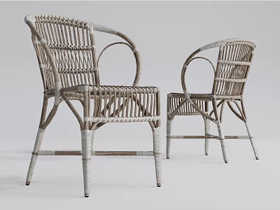 Stylish Rattan Dining Chairs With Light Brown Armrests And Woven Design Set Of Two 3d model