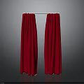 Red Pleated Curtains With White Rod For Interior Decoration On Dark Background