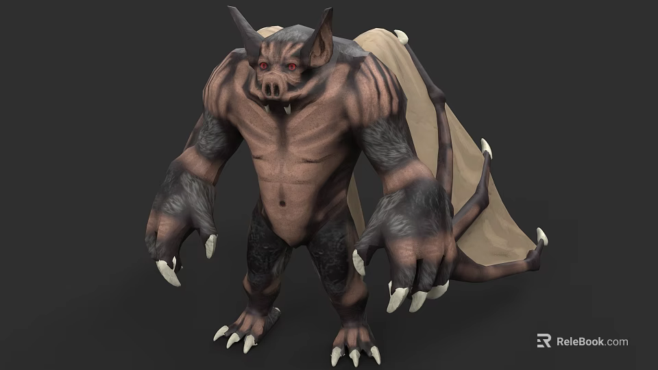 Flying Creature With Bat Wings Brown Black Skin Sharp Fangs And Clawed Hands 3d model 