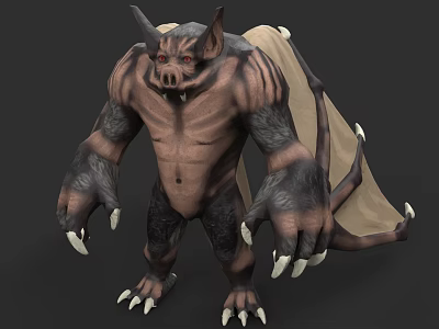 Flying Creature With Bat Wings Brown Black Skin Sharp Fangs And Clawed Hands 3d model