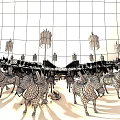 Ancient Battlefield Scene With Soldiers On Horses And Decorative Banners Under Sunset Sky