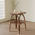 Rattan Wooden Side Table With Vase And Cup Near Window In Natural Light
