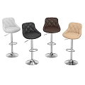 Diamond Tufted Leather Bar Stools With Adjustable Metal Base In Black White Brown