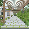 Detached Villa Courtyard Design With Circular Stone Decor And Lush Green Plants