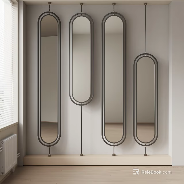 Modern Wall Mounted Long Mirrors With Metal Frames In Minimalist Interior 3d model