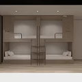 School Dormitory Interior With Bunk Bed Study Desk Chairs And Large Windows 3d model