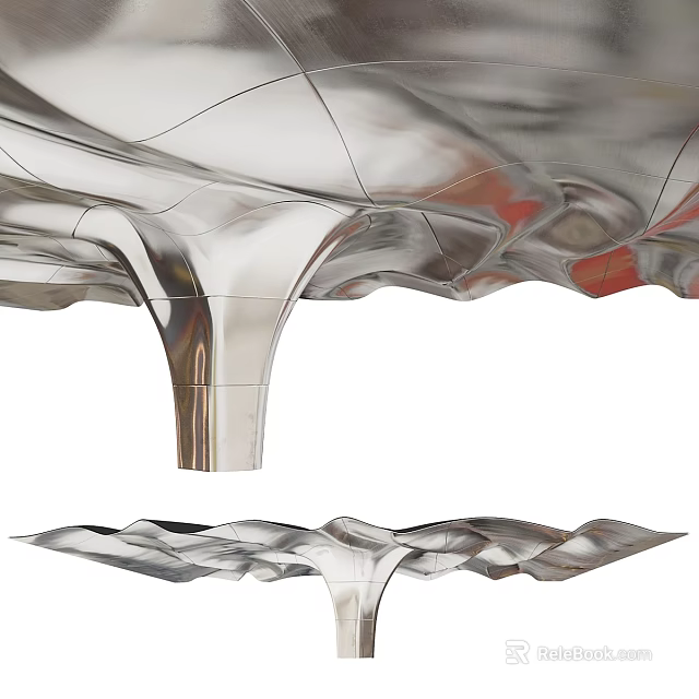 Silver Metal Wall Decor With Wavy Flowing Design And Shiny Surface 3d model 