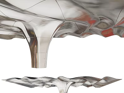 Silver Metal Wall Decor With Wavy Flowing Design And Shiny Surface 3d model