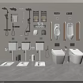 Modern Toilet Design With Bathroom Accessories Sink Shower Fixtures And Storage Shelves