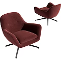 Modern Maroon Velvet Single Sofa With Armrest And Black Metal Legs Design