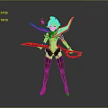 Female Character With Red Weapon And Creature Inspired Wings In Dark Red Outfit