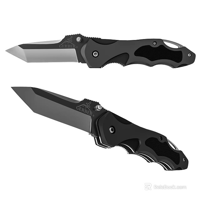 TRITON Tactical Folding Knife With Black Handle And Stainless Steel Blade 3d model 