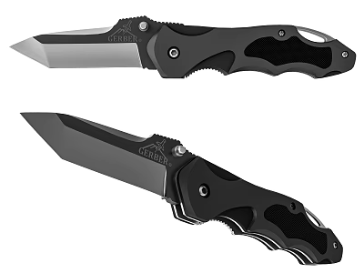 TRITON Tactical Folding Knife With Black Handle And Stainless Steel Blade 3d model