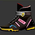 Brown High Top Shoes With Blue Pink Accents Yellow Sole Red Lining And White Laces