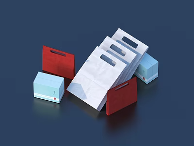 Reusable Shopping Bags In Red White Light Blue Stacked With Various Sizes Styles 3d model