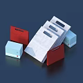 Reusable Shopping Bags In Red White Light Blue Stacked With Various Sizes Styles