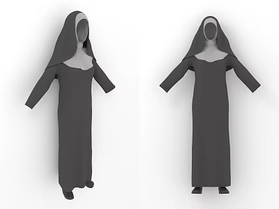 Religious Nun's Habit Robe With Hood Long Sleeves Full Length Dark Gray Design 3d model