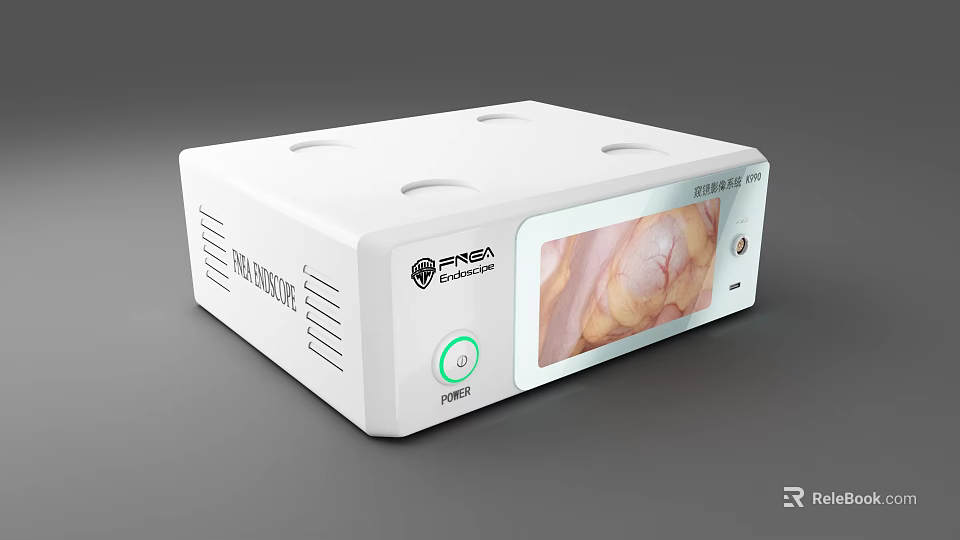 White Medical Device With Digital Display Screen Showing Internal Organ 3d model 