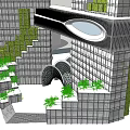 Modern Commercial Complex With High Rise Buildings Green Plant Decorations And Sky Bridges