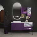 Modern Bathroom Vanity With Orange Cabinet Backlit Mirror And Marble Accents