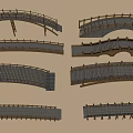 Traditional Wooden Bridges With Arched Structures And Various Railing Designs
