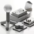 Modern Minimalist Decorative Ornament Set With Geometric Shapes Stacked Boxes And Metallic Accents