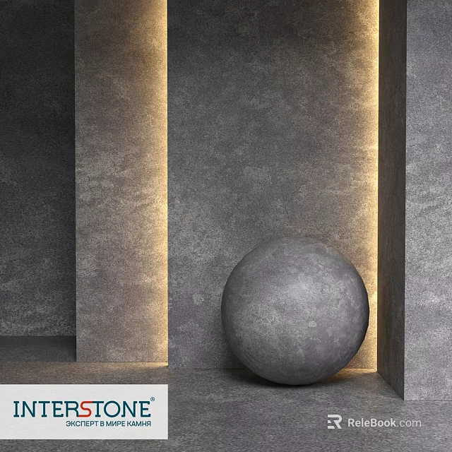 Concrete Sphere Component In Modern Architectural Space With Grey Textured Walls And Warm Lighting 3d model 