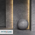 Concrete Sphere Component In Modern Architectural Space With Grey Textured Walls And Warm Lighting
