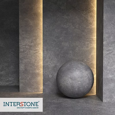 Concrete Sphere Component In Modern Architectural Space With Grey Textured Walls And Warm Lighting 3d model
