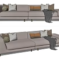 Modern Light Gray Sectional Sofa with Multiple Decorative Pillows and Cozy Throw Blanket 3d model