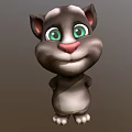Friendly Cartoon Talking Cat Character With Big Green Eyes And Gray White Fur Standing