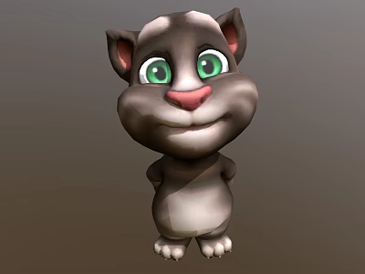 Friendly Cartoon Talking Cat Character With Big Green Eyes And Gray White Fur Standing 3d model